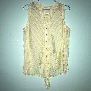 sleeveless striped tie button down blouse
